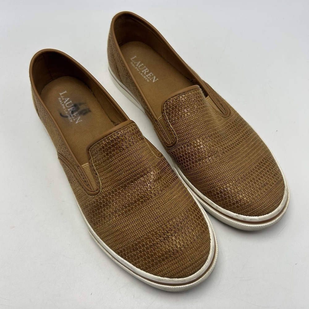 Ralph Lauren Sneakers Womens 8 B Janis Brown Burlap Slip On Shoes LRL Read